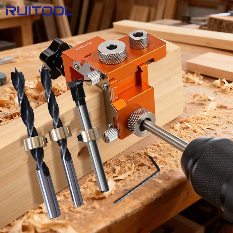 RUITOOL 3-in-1 Woodworking Drill Jig Aluminum Alloy 6061 Adjustable Board Thickness 15-25mm Connector Rod Length 20-33mm Hole Sizes 8mm 12mm 15mm Wood Joinery Tool — view 6