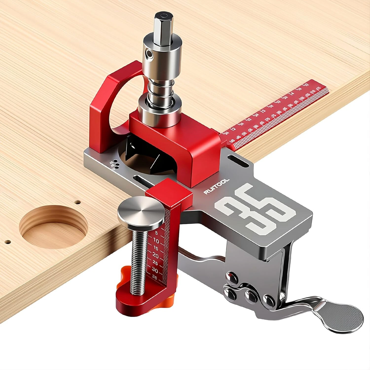 RUITOOL 35mm Cabinet Door Mounting Jig with Secure Clamp Dust Port Adjustable Depth Cabinet Hole Hinge Jig Hardware for Woodworking Home