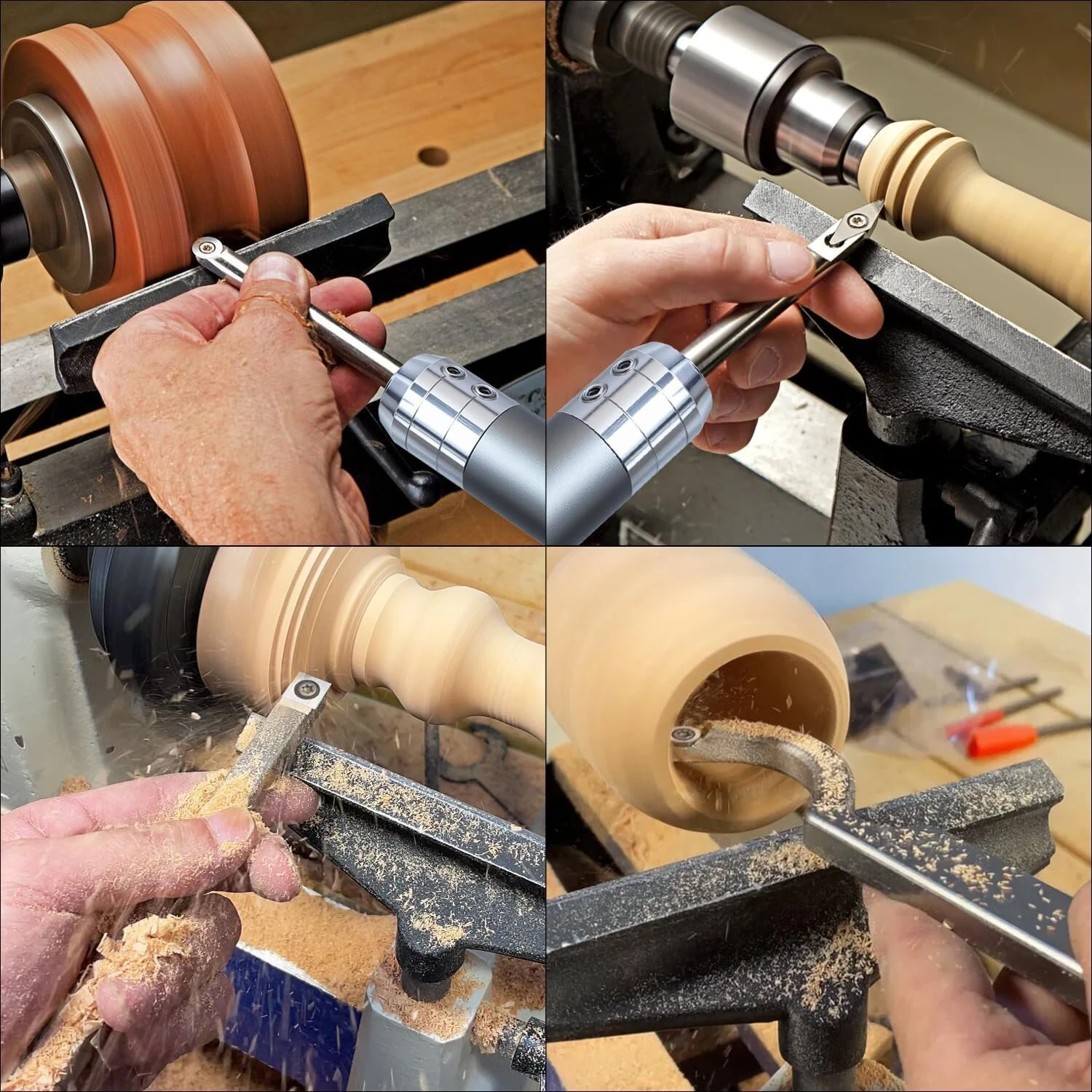 RUITOOL Professional Carbide Wood Lathe Tools Set 5 Tips Bowl Sander 50 Sanding Discs Extended Handle CNC Steel Shaft Aluminum Handles Woodturning Mandrels Adjustable Anti Slip Grip — view 6
