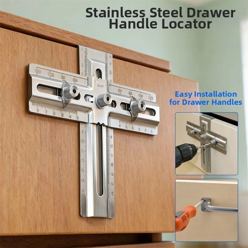 RUITOOL Stainless Steel Drawers Handle Locator Jig Woodworking Hardware Drilling Guide for Cabinet Doors Handle Installation — view 4