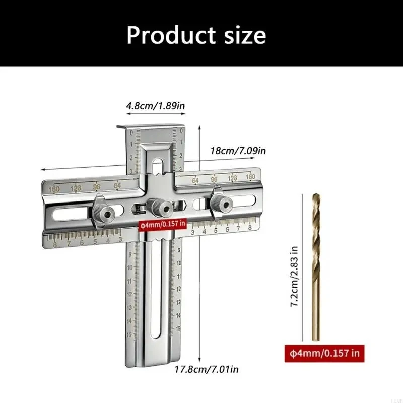 RUITOOL Stainless Steel Drawers Handle Locator Jig Woodworking Hardware Drilling Guide for Cabinet Doors Handle Installation — view 7