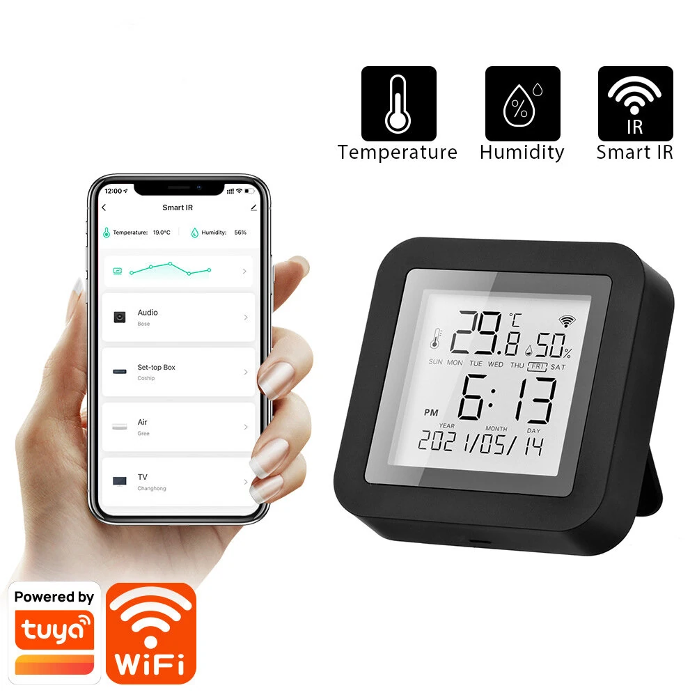 S09 Tuya Smart WiFi Universal IR Remote Temperature Humidity Sensor with Digital Display Screen for Air Conditioner TV AC Works with Alexa Google Home — view 2