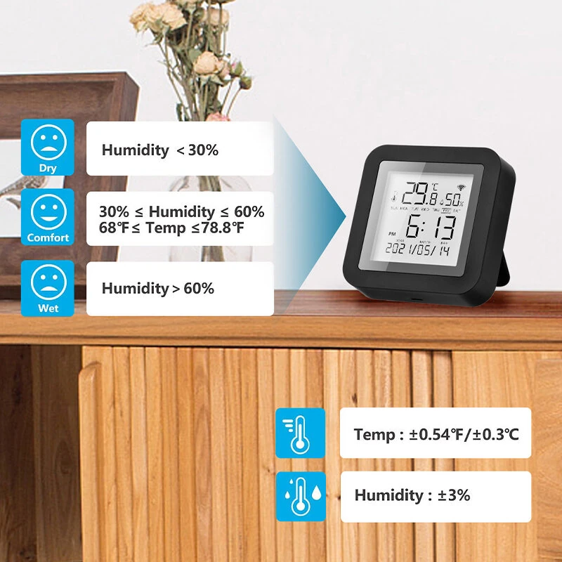 S09 Tuya Smart WiFi Universal IR Remote Temperature Humidity Sensor with Digital Display Screen for Air Conditioner TV AC Works with Alexa Google Home — view 3