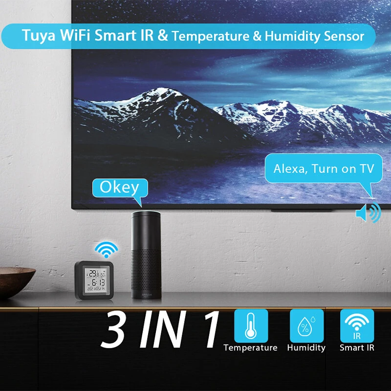 S09 Tuya Smart WiFi Universal IR Remote Temperature Humidity Sensor with Digital Display Screen for Air Conditioner TV AC Works with Alexa Google Home — view 4
