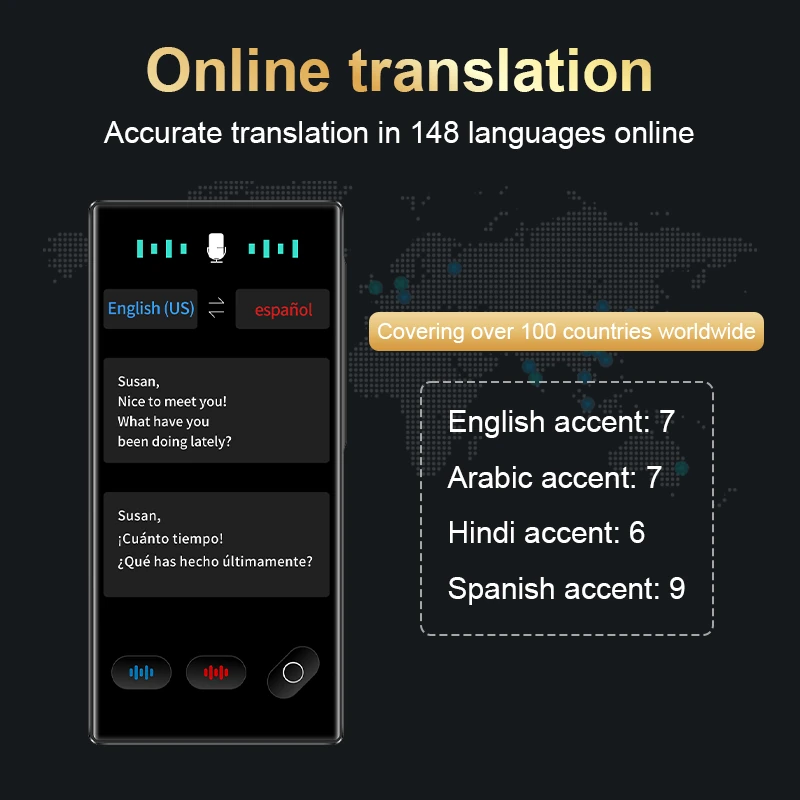 S35 AI Translator 148 Languages 19 Offline Photo Translation Real Time Voice Two Way ChatGPT DeepSeek Portable Travel Translation Device — view 4