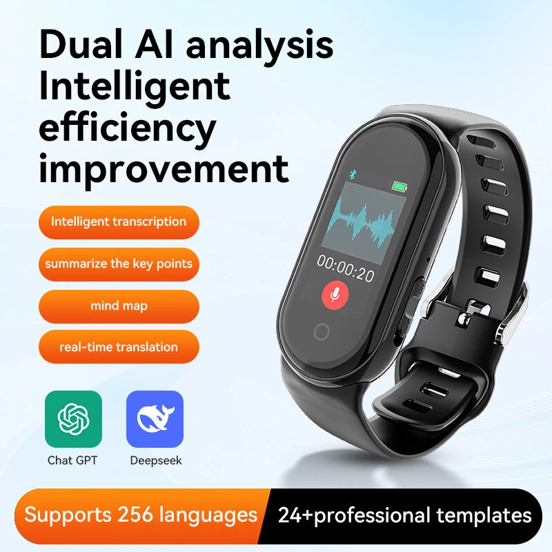 S36A AI Recording Watch ChatGPT Smart Transcription Translation Recorder 1.05in Screen 8H Recording 256 Languages AI Summary Meeting Notes Cloud Sync — view 2