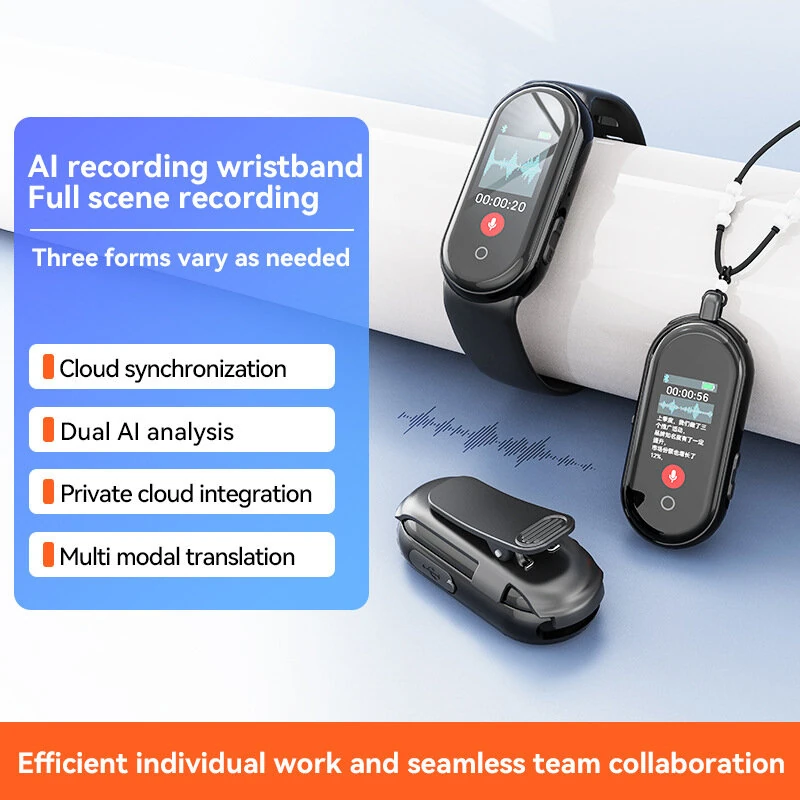 S36A AI Recording Watch ChatGPT Smart Transcription Translation Recorder 1.05in Screen 8H Recording 256 Languages AI Summary Meeting Notes Cloud Sync — view 3