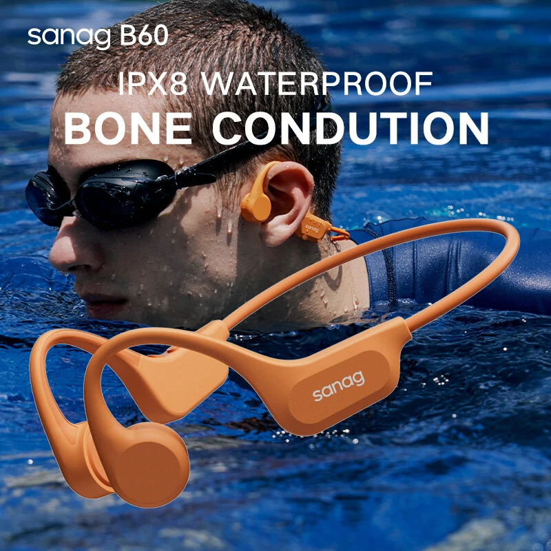 Sanag B60 ProMax True Bone Conduction Earphone bluetooth 5.3 HiFi 3D Stereo 64GB Memory IPX8 Waterproof Sport Neckband Earphone with Mic — view 3
