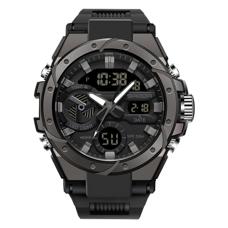 SANDA Men Quartz Watch Waterproof Sport Wristwatches Multifunctional Outdoor Luminous Electronic Watch - Dual Display, Calendar, Alarm Clock, Stopwatch — view 2