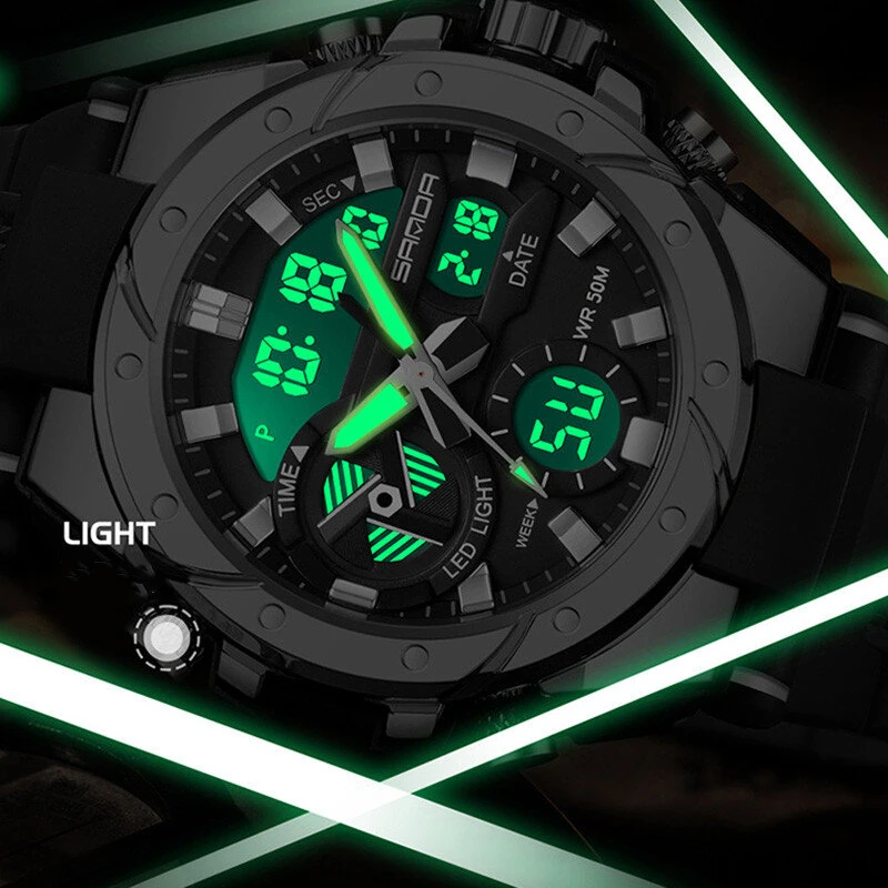 SANDA Men Quartz Watch Waterproof Sport Wristwatches Multifunctional Outdoor Luminous Electronic Watch - Dual Display, Calendar, Alarm Clock, Stopwatch — view 4