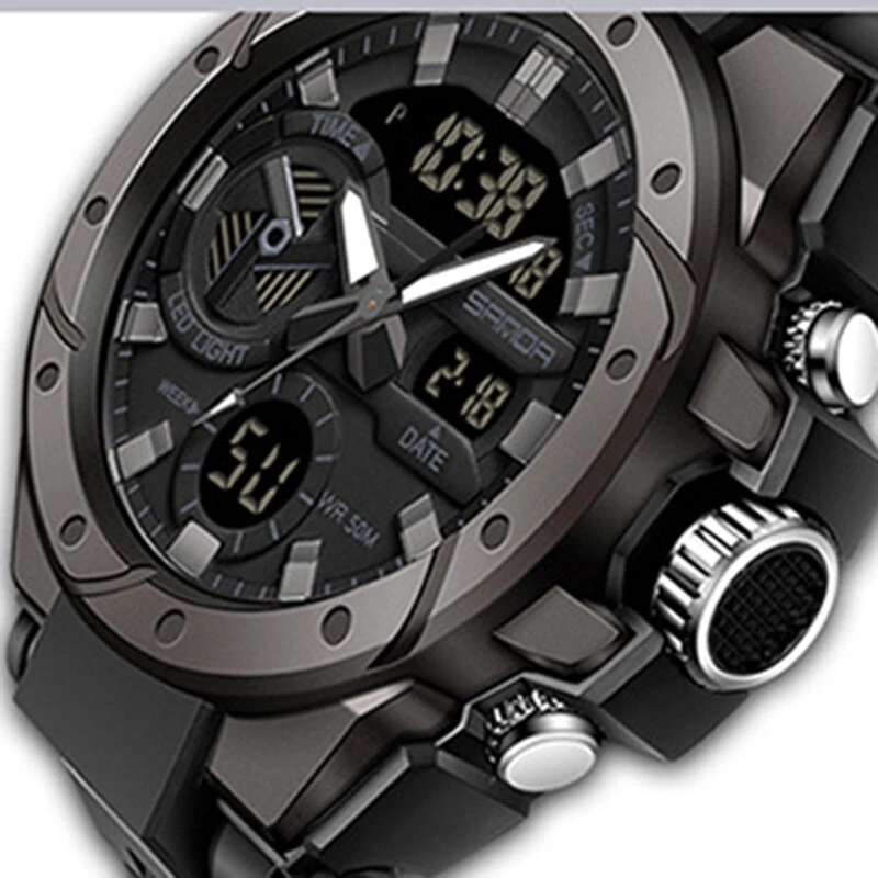 SANDA Men Quartz Watch Waterproof Sport Wristwatches Multifunctional Outdoor Luminous Electronic Watch - Dual Display, Calendar, Alarm Clock, Stopwatch — view 7