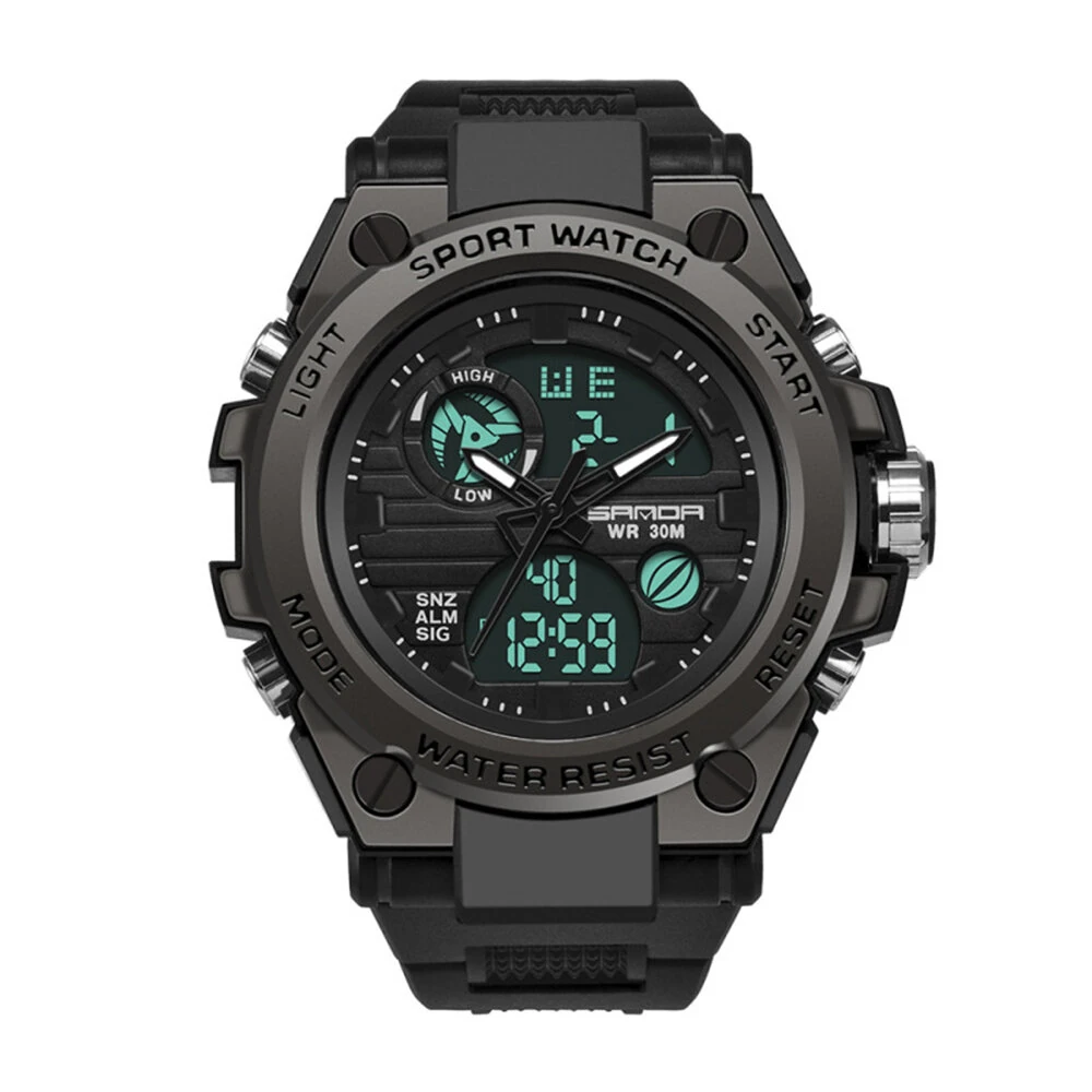 SANDA Men's Sport Dual Display Watch Outdoor Waterproof Luminous Date Week Multifunctional Digital Wristwatch