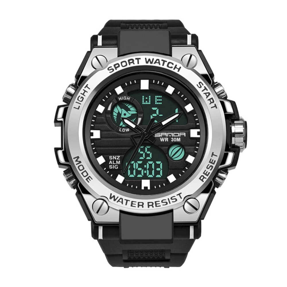 SANDA Men's Sport Dual Display Watch Outdoor Waterproof Luminous Date Week Multifunctional Digital Wristwatch — view 2