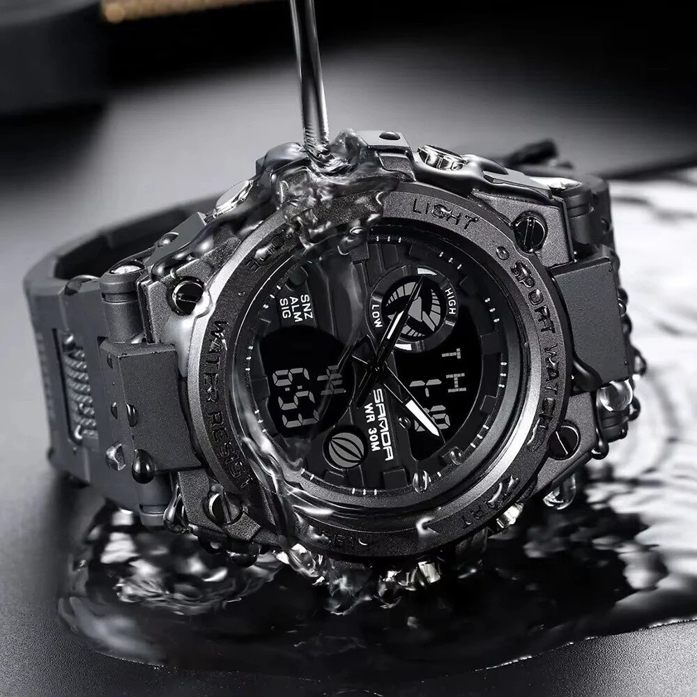 SANDA Men's Sport Dual Display Watch Outdoor Waterproof Luminous Date Week Multifunctional Digital Wristwatch — view 4