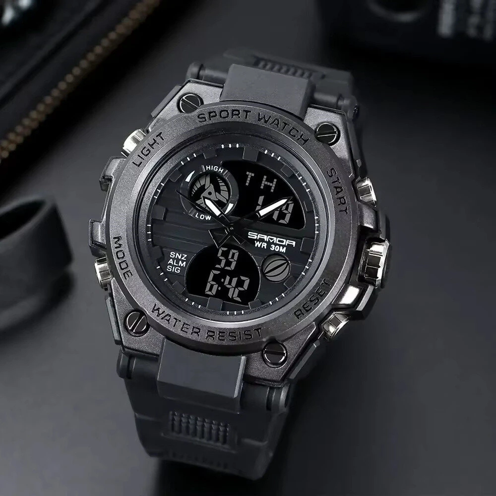 SANDA Men's Sport Dual Display Watch Outdoor Waterproof Luminous Date Week Multifunctional Digital Wristwatch — view 6