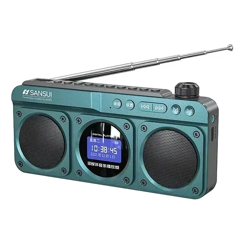 SANSUI F28 Dual Speaker Wireless bluetooth Radio with Bass Diaphragm Digital Display Support U Disk TF Card Headphones Playback Rechargeable FM Music Player Radios
