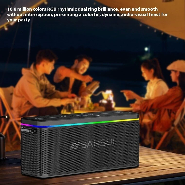 SANSUI G003 Speaker bluetooth Speakers with Microphone 98mm*2 58mm*2 Drivers DSP Chip RGB Lighting TWS IPX6 Waterproof Hands-free Call Support TF Card USB AUX Outdoors Portable Speaker — view 3