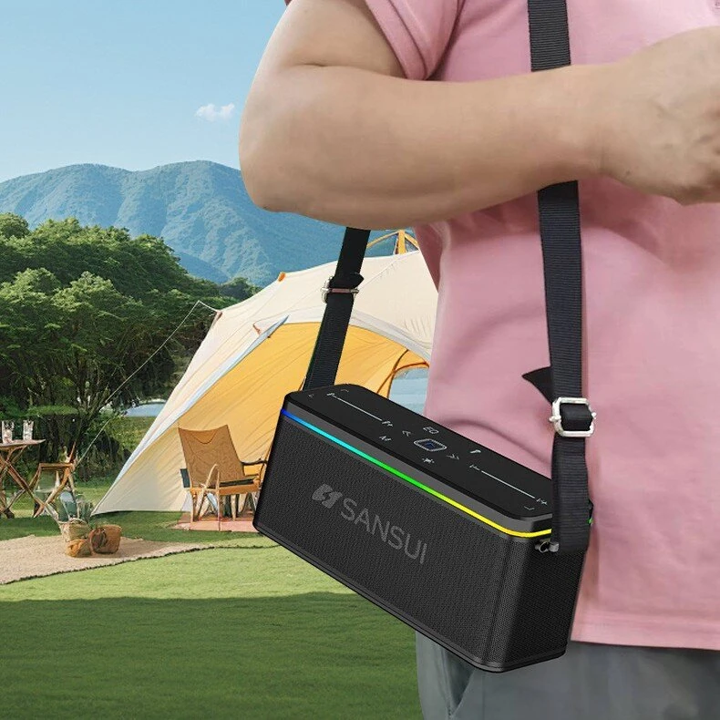 SANSUI G003 Speaker bluetooth Speakers with Microphone 98mm*2 58mm*2 Drivers DSP Chip RGB Lighting TWS IPX6 Waterproof Hands-free Call Support TF Card USB AUX Outdoors Portable Speaker — view 5
