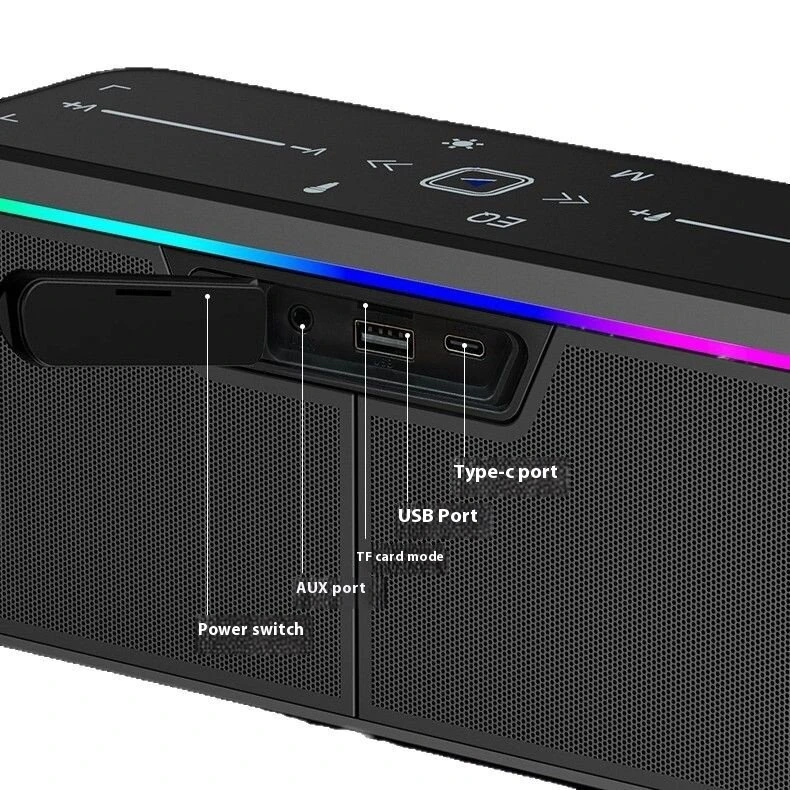 SANSUI G003 Speaker bluetooth Speakers with Microphone 98mm*2 58mm*2 Drivers DSP Chip RGB Lighting TWS IPX6 Waterproof Hands-free Call Support TF Card USB AUX Outdoors Portable Speaker — view 7