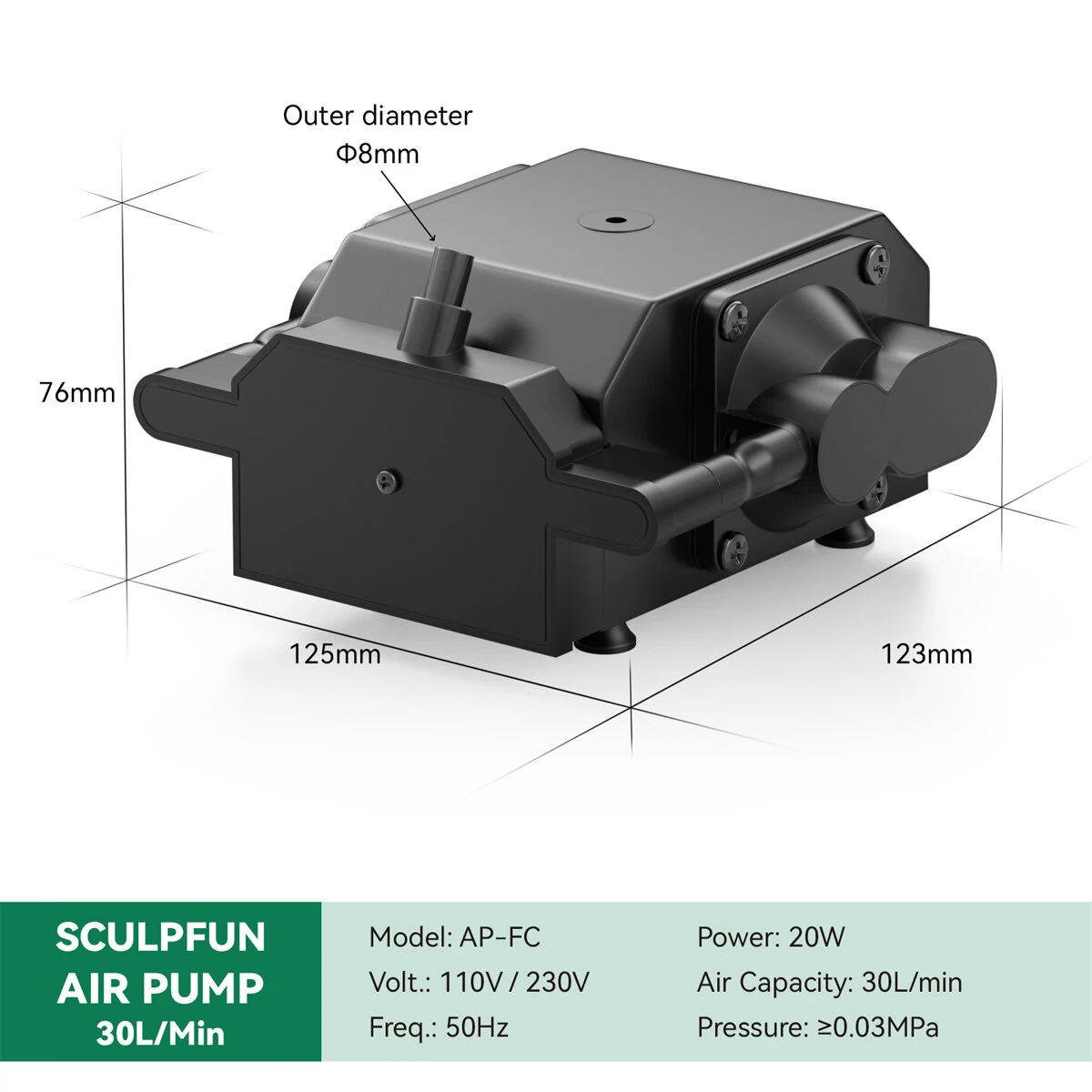 SCULPFUN AP-FC Air Assist Pump 30L/min Low Noise Adjustable Airflow for Laser Engraver Cutting Machine Cleaner Cuts Faster Engraving — view 10