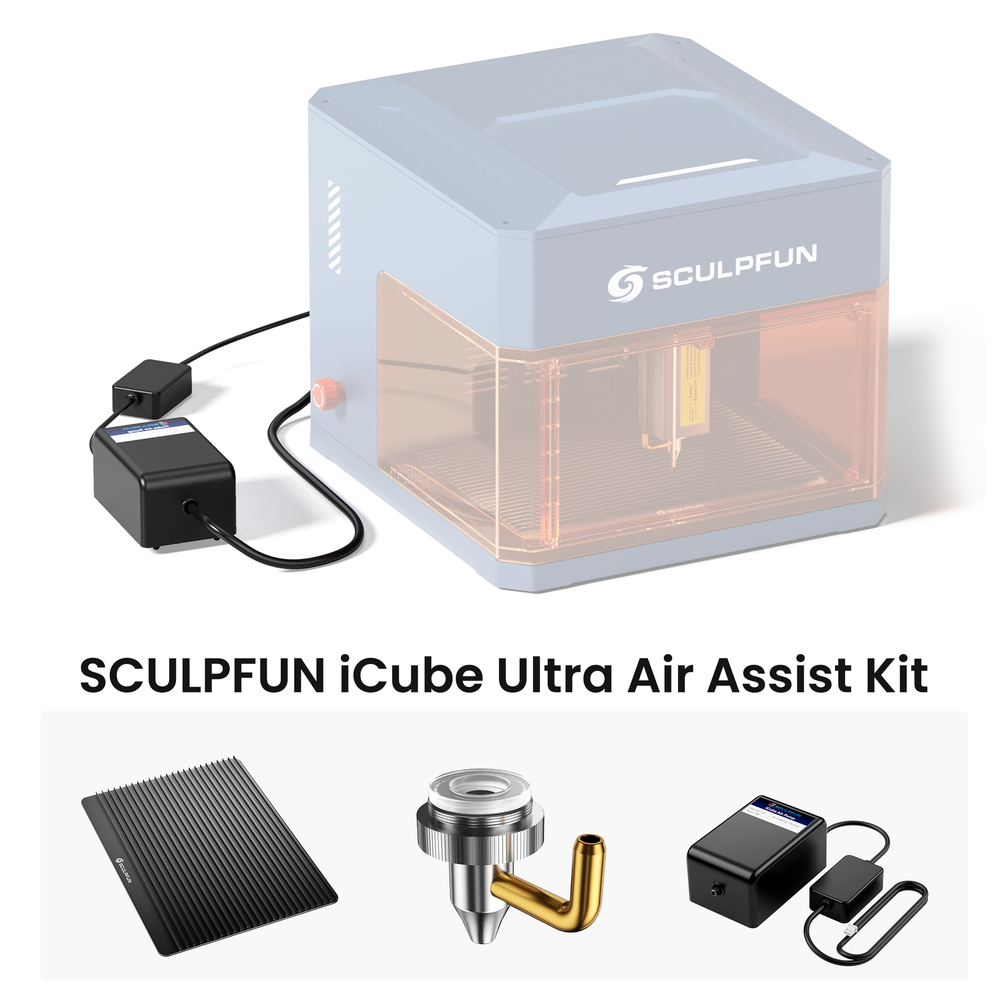 SCULPFUN iAP iCube Ultra Air Assist Kit with Low Noise Pump and Cutting Plate for Laser Engraving Cleaner Cuts Less Smoke Stain — view 4