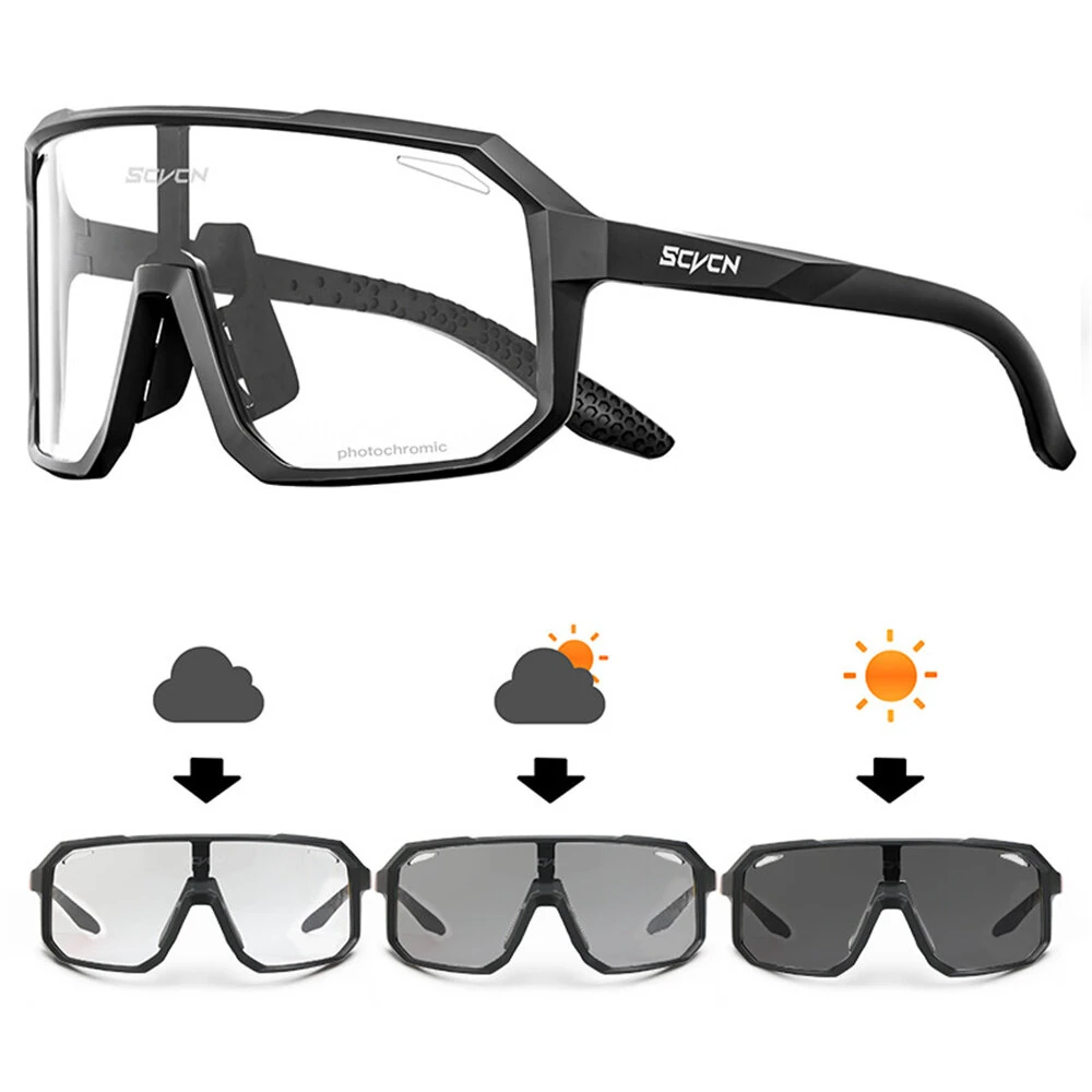 SCVCN Photochromic Cycling Glasses for Men Women UV400 Outdoor Sports Running Driving Sunglasses Road Bicycle Goggles