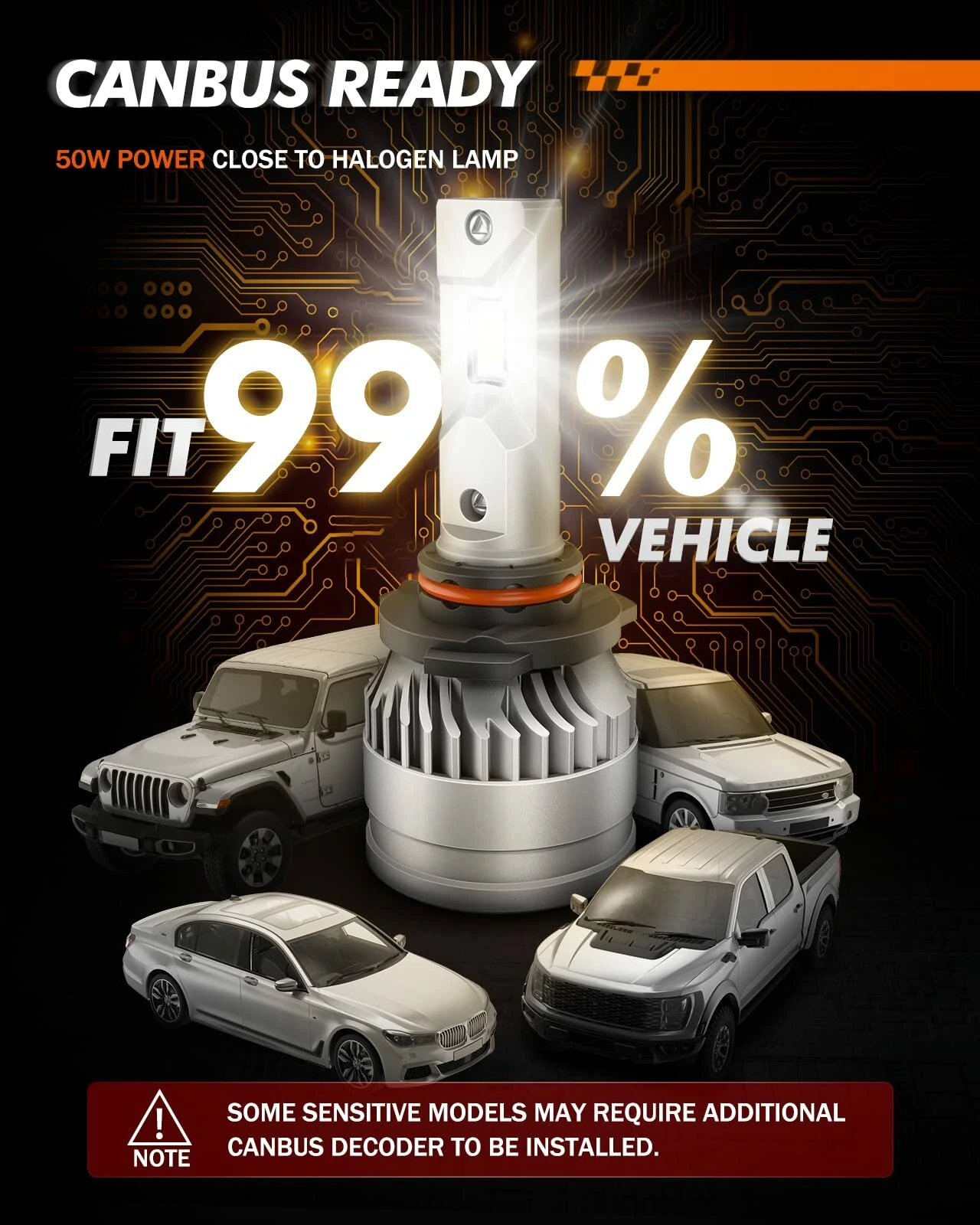 SEALIGHT Pair 100W LED Headlight Bulbs 6500K Cool White 24000LM IP67 Waterproof with Adjustable Lock Ring — view 7