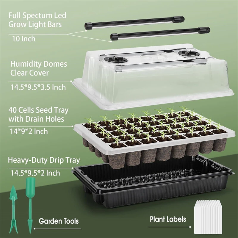 Seed Starter Tray with Grow Light 40 Cells Seed Starter Kit with Humidtiy Dome Seedling Starter Trays for Seed Germination Kit Seedling Starting Propagation Cloning Plants — view 6