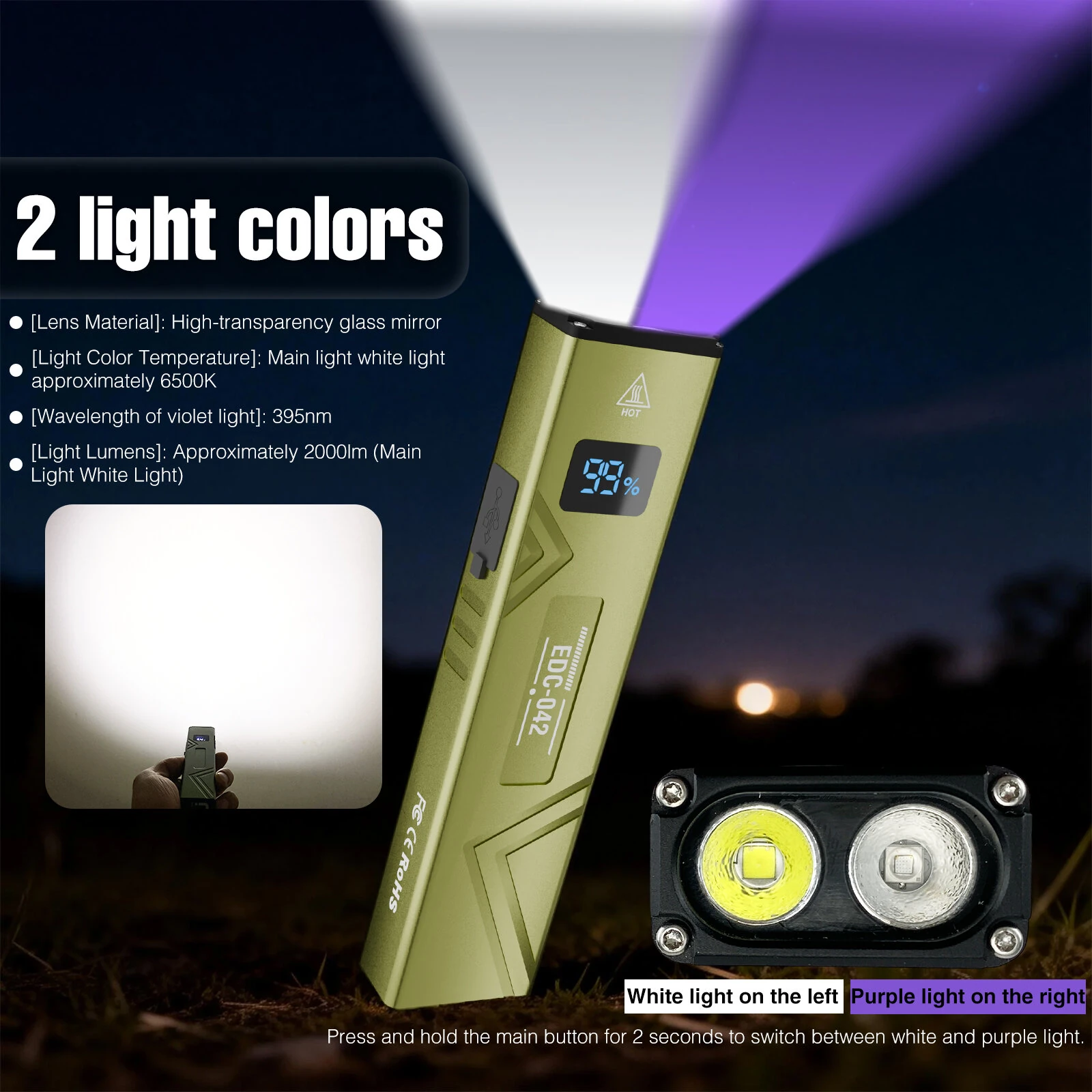 SEEKNITE EDC Mini Work Light Double-Sided Type-C Rechargeable Outdoor High-Intensity Flashlight Magnetic and Portable — view 3