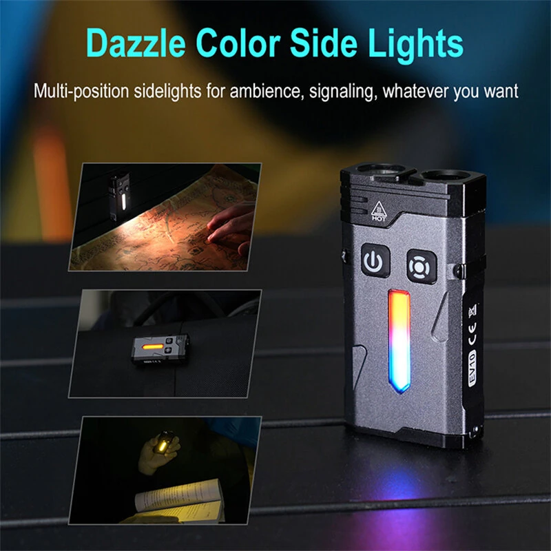 SEEKNITE EV10 1100LM EDC Keychain Flashlight Polypan-RGB Flash Color Clip-on Light Type-C Rechargeable Mini Portable Magnetic Flash Lights for Signaling Cycling Outdoor or Indoor Use — view 10