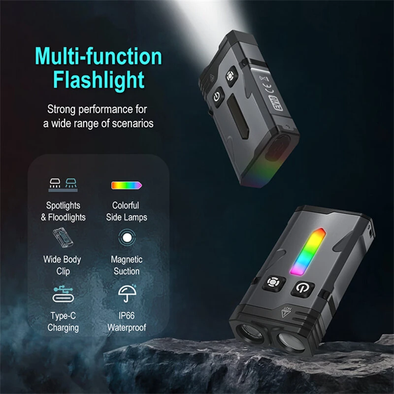SEEKNITE EV10 1100LM EDC Keychain Flashlight Polypan-RGB Flash Color Clip-on Light Type-C Rechargeable Mini Portable Magnetic Flash Lights for Signaling Cycling Outdoor or Indoor Use — view 6