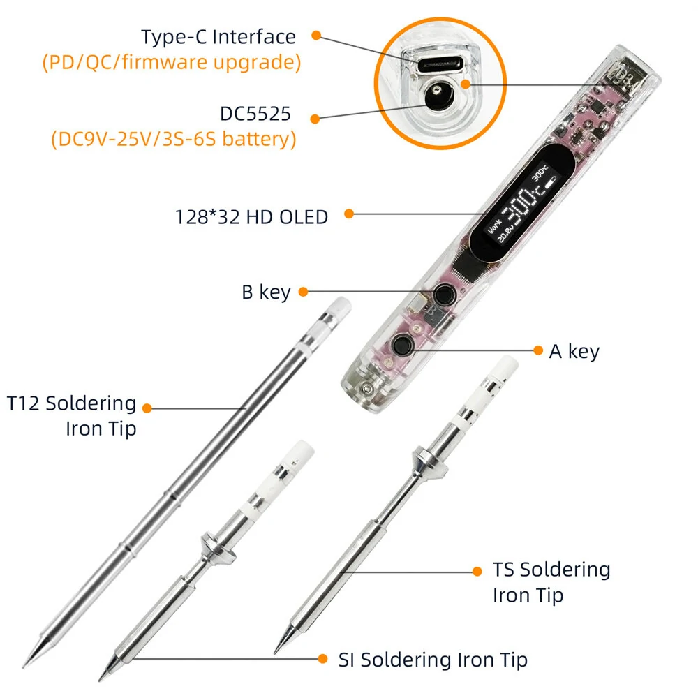 SEQUER SI012 Pro Max TS-B2 Portable OLED Soldering Iron with Color Ambience Light Chinese English and Russian Menu Applicable TS Soldering Iron Tips Support PD — view 7