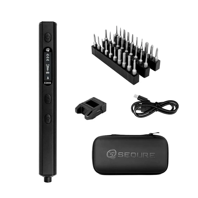 SEQURE ES666 Innovative Multi-functional Electric Screwdriver Smart Somatosensory Recognition LED Illumination Large Capacity Battery Precision Control 30PCS Hexagon Bits Essential Tool for Easy Assembly & Disassembly