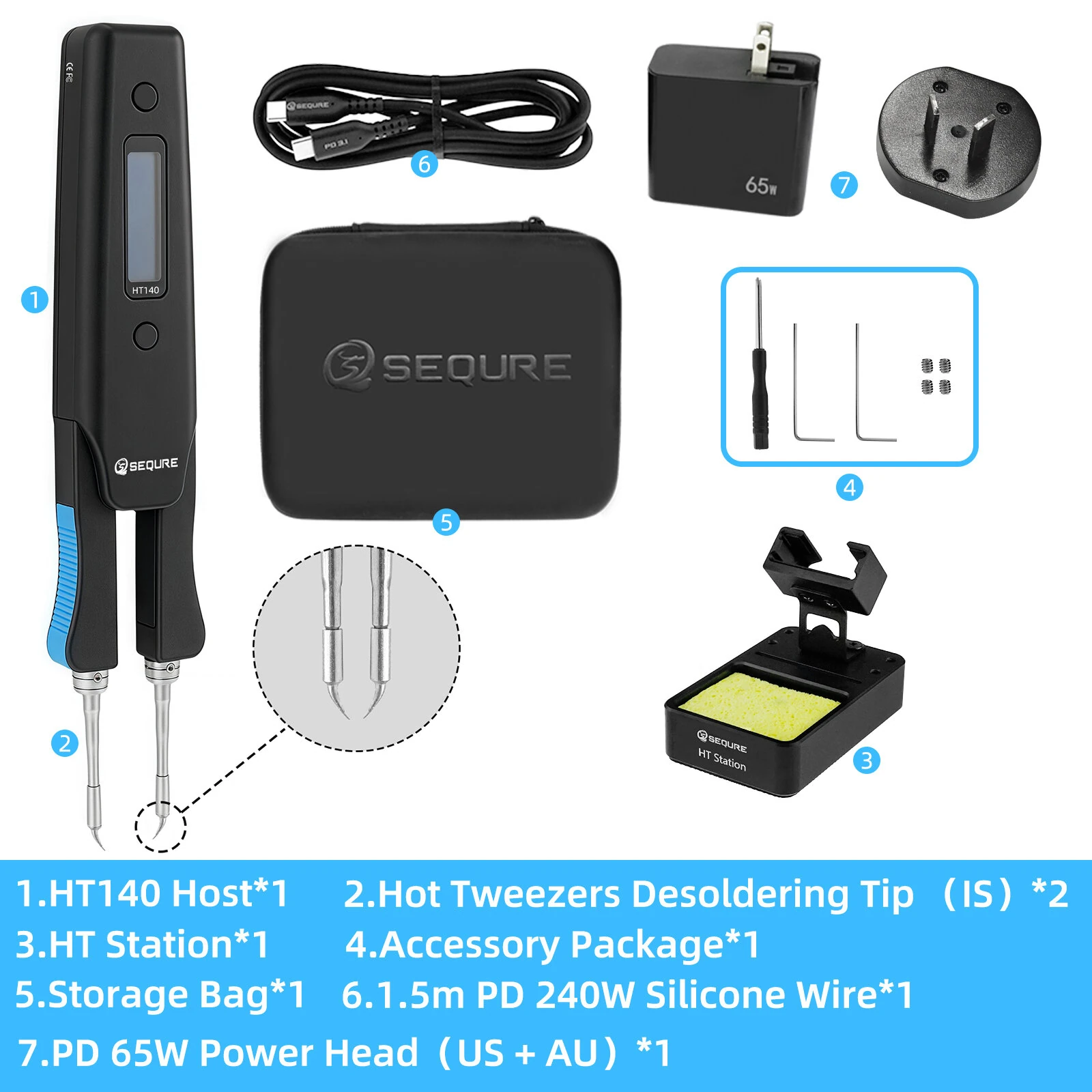 SEQURE HT140 2-IN-1 Hot Tweezers And Soldering Iron Compatible with C210 Soldering Tips And C120 Hot Tweezers Cartridge Tips Desoldering Tips Support PD — view 10