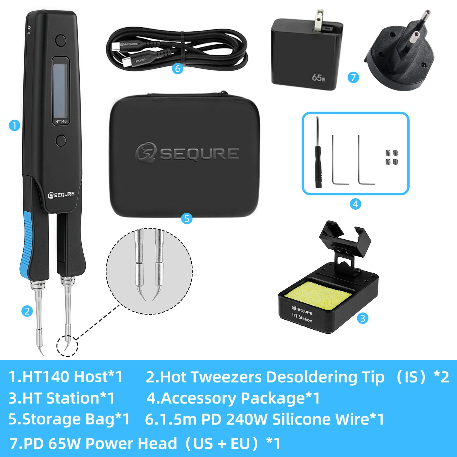 SEQURE HT140 2-IN-1 Hot Tweezers And Soldering Iron Compatible with C210 Soldering Tips And C120 Hot Tweezers Cartridge Tips Desoldering Tips Support PD — view 11