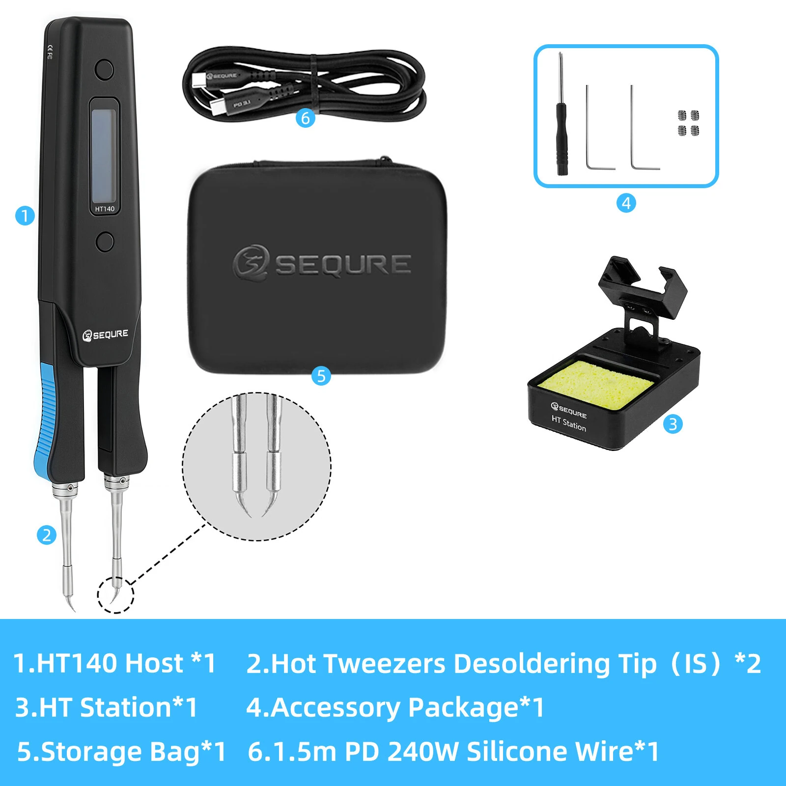 SEQURE HT140 2-IN-1 Hot Tweezers And Soldering Iron Compatible with C210 Soldering Tips And C120 Hot Tweezers Cartridge Tips Desoldering Tips Support PD — view 8