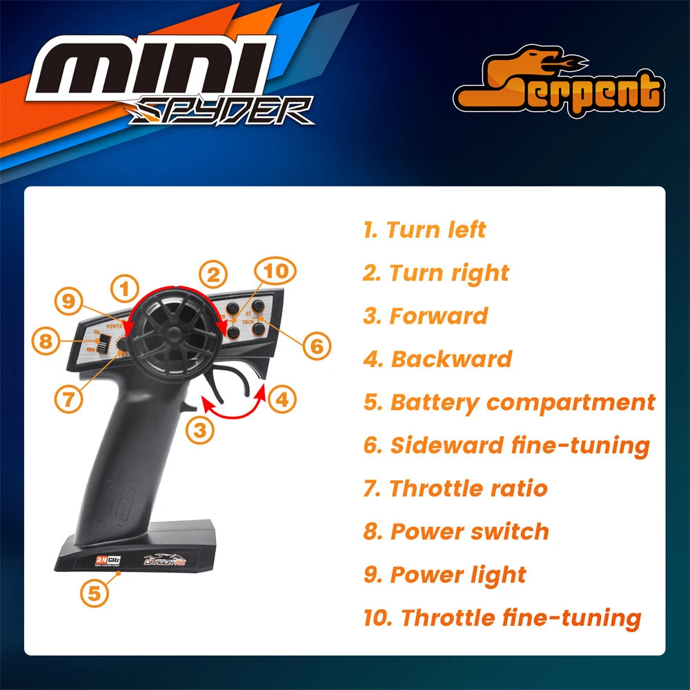 Serpent MINI for Spyder SC SER430001 RTR 1/24 2.4G RWD RC Car Off-Road Truck EP Full Proportional Control Built In ESP Vehicles Models Toys — view 6