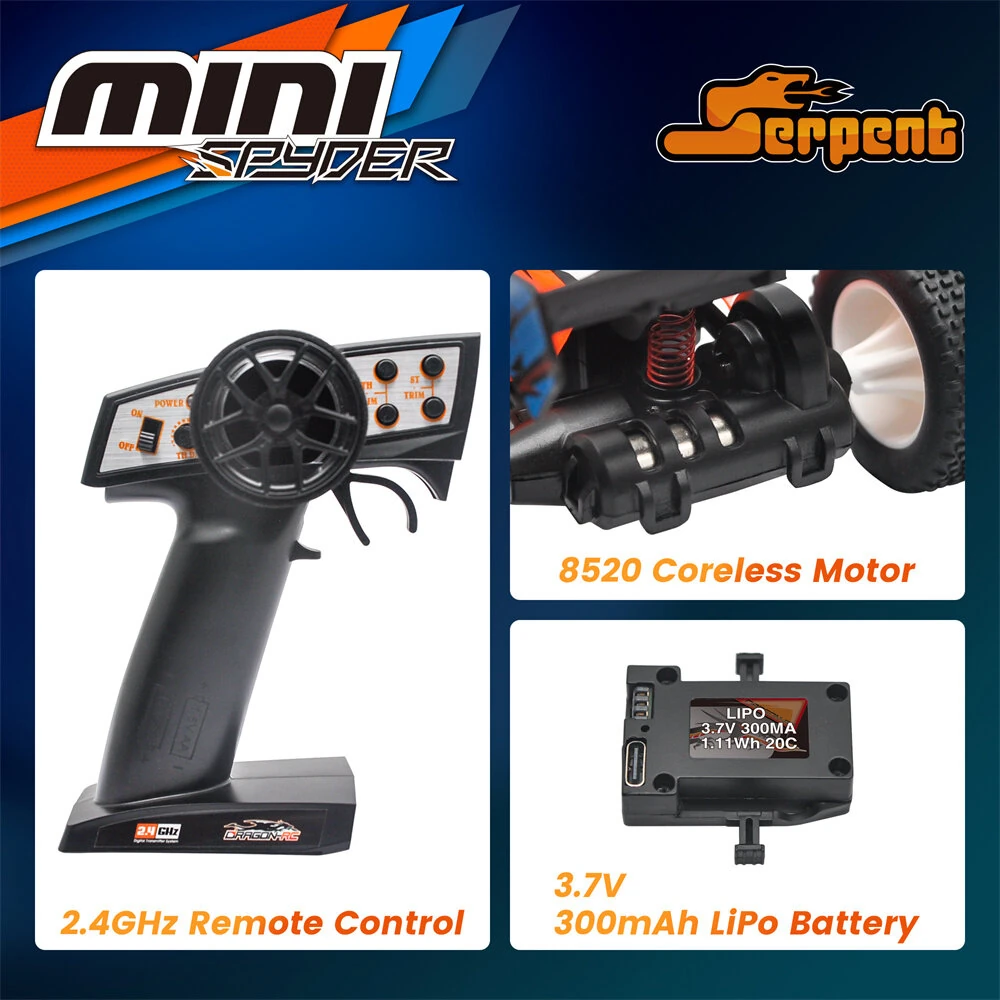 Serpent MINI for Spyder SC SER430001 RTR 1/24 2.4G RWD RC Car Off-Road Truck EP Full Proportional Control Built In ESP Vehicles Models Toys — view 9