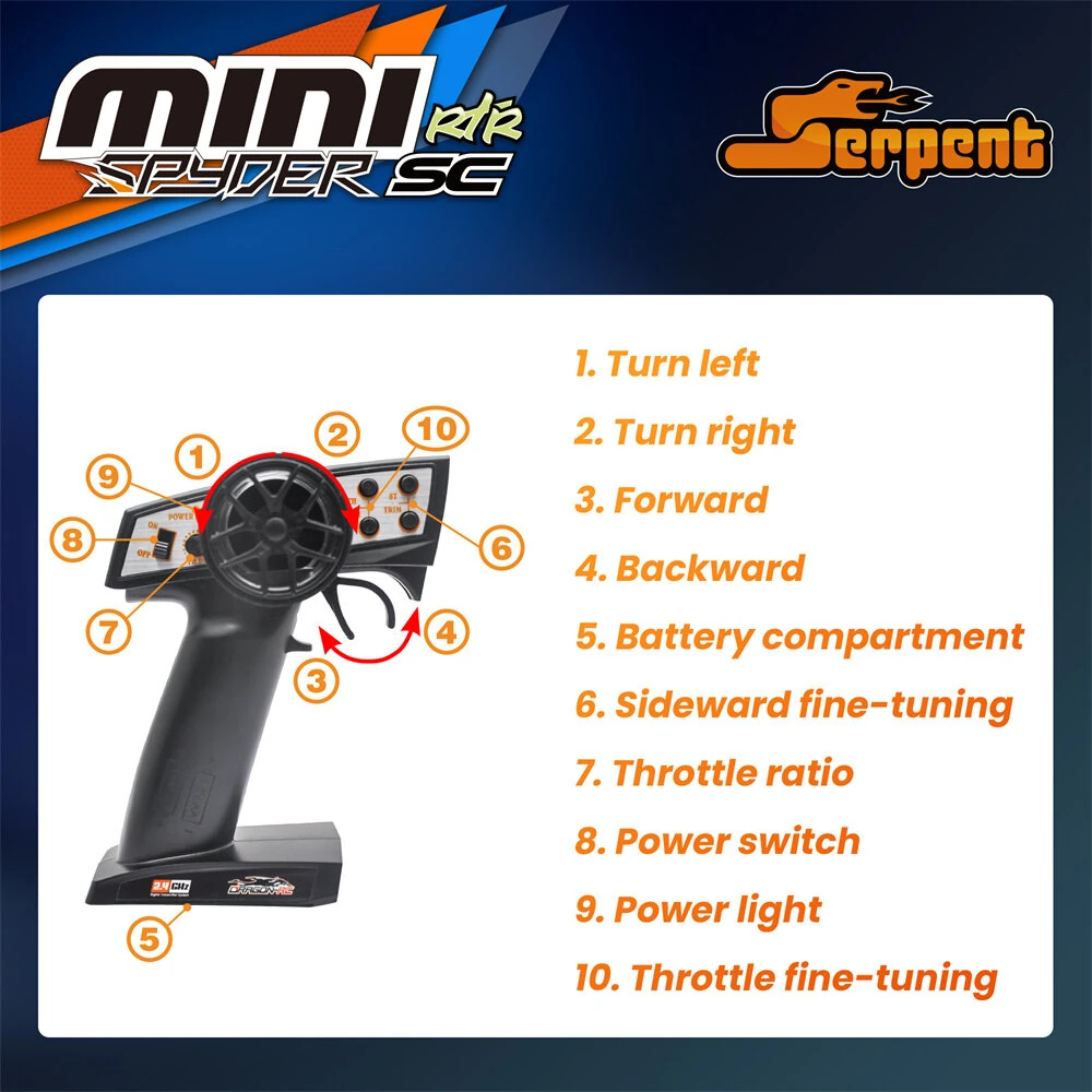 Serpent MINI for Spyder SC SER430002 RTR 1/24 2.4G RWD RC Car Off-Road Truck EP Full Proportional Control Built In ESP Vehicles Models Toys — view 10