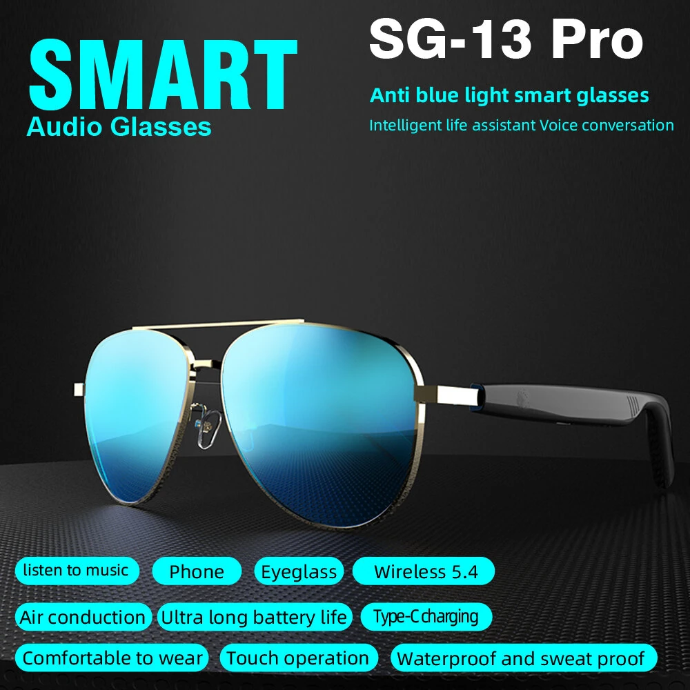 SG-13 Pro Smart Audio Glasses Air Conduction Technology Glasses with Voice Assistant Touch Control UV Protection 360° Surround Sound Hands Free Call Smart Sunglasses — view 2
