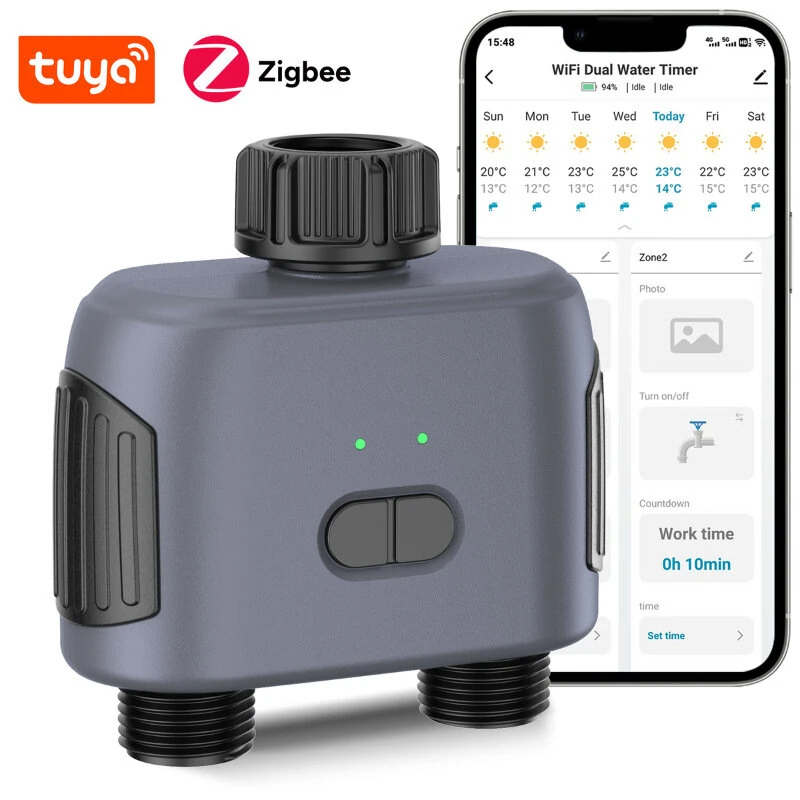SGW02MZ Tuya Zigbe Smart Irrigation Timer Dual Zone Sprinkler Drip Irrigation Device IPX5 Waterproof Voice Control with Alexa Google Home for Garden Lawn — view 2