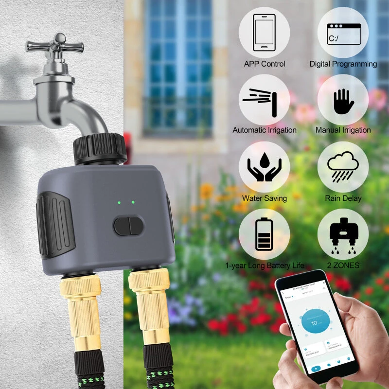 SGW02MZ Tuya Zigbe Smart Irrigation Timer Dual Zone Sprinkler Drip Irrigation Device IPX5 Waterproof Voice Control with Alexa Google Home for Garden Lawn — view 4