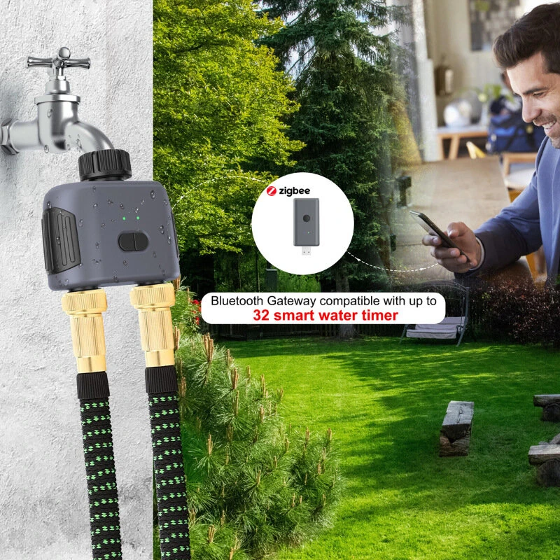 SGW02MZ Tuya Zigbe Smart Irrigation Timer Dual Zone Sprinkler Drip Irrigation Device IPX5 Waterproof Voice Control with Alexa Google Home for Garden Lawn — view 6