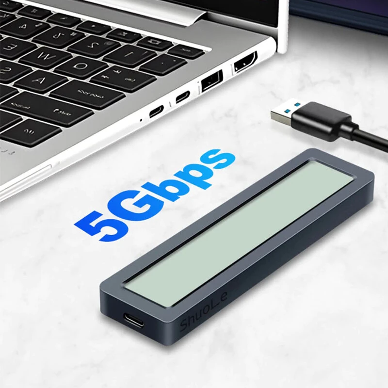 ShuoLe SL-TN26-P M.2 SATA SSD Enclosure with Digital Display USB 3.2 Gen1 Type-C 5Gbps High Speed Aluminum Alloy Heat Dissipation Real Time Monitoring External SSD Case — view 3