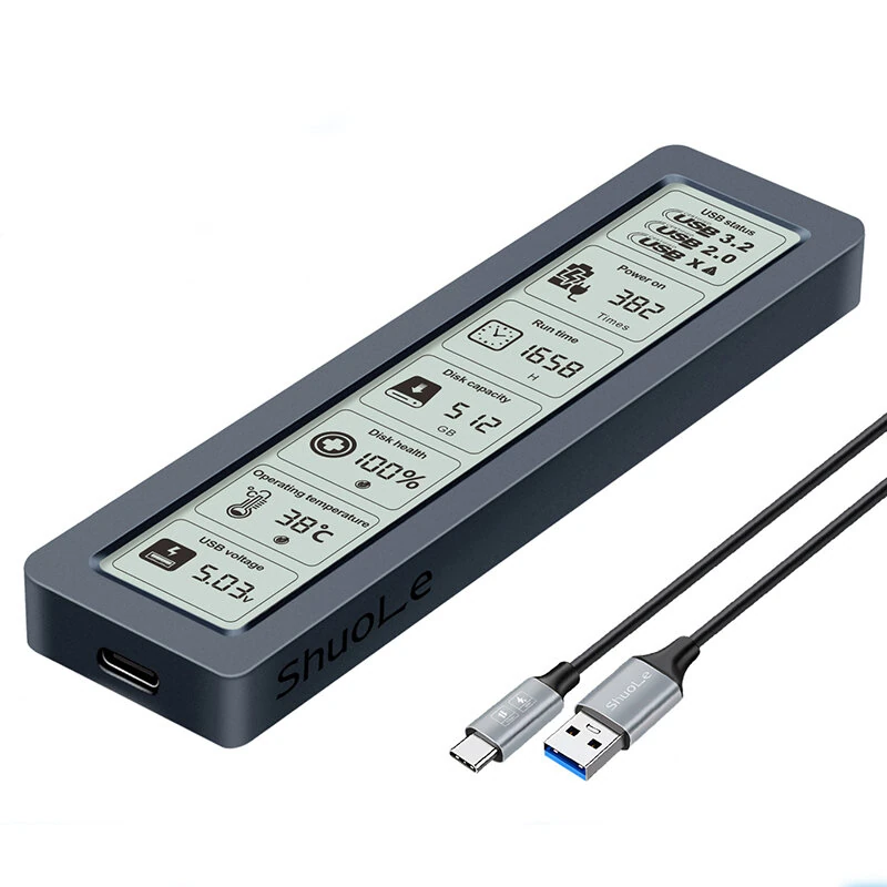 ShuoLe SL-TN26-P M.2 SATA SSD Enclosure with Digital Display USB 3.2 Gen1 Type-C 5Gbps High Speed Aluminum Alloy Heat Dissipation Real Time Monitoring External SSD Case — view 7