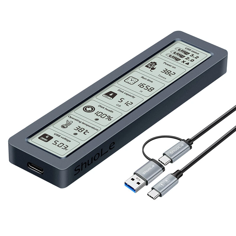 ShuoLe SL-TP26-P M2 NVMe SSD Enclosure with Digital Display USB 3.2 Gen2 Type-C 10Gbps High Speed Aluminum Alloy Heat Dissipation Real Time Monitoring External SSD Case — view 3