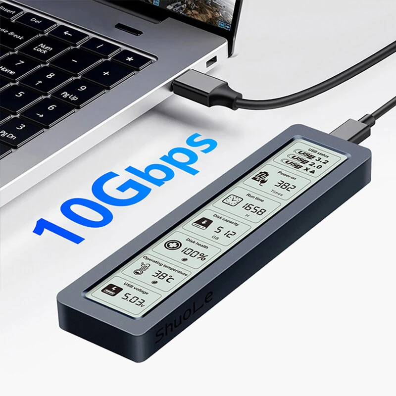 ShuoLe SL-TP26-P M2 NVMe SSD Enclosure with Digital Display USB 3.2 Gen2 Type-C 10Gbps High Speed Aluminum Alloy Heat Dissipation Real Time Monitoring External SSD Case — view 6