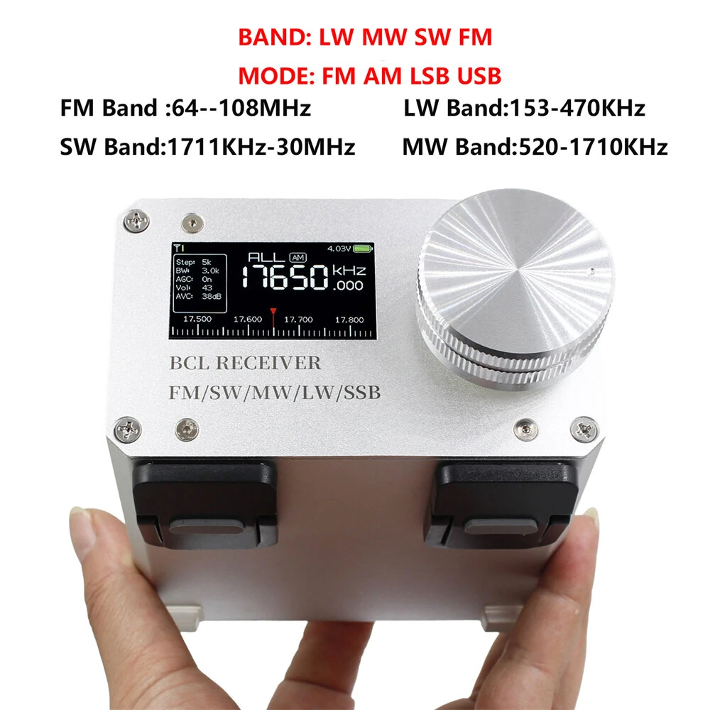 Si4732 Full Band Radio Receiver FM LW MW SW SSB Aluminum Alloy BCL High-Performance WiFi BNC Connector Digital Decoding Longwave Shortwave High Fidelity Sound Speaker — view 2