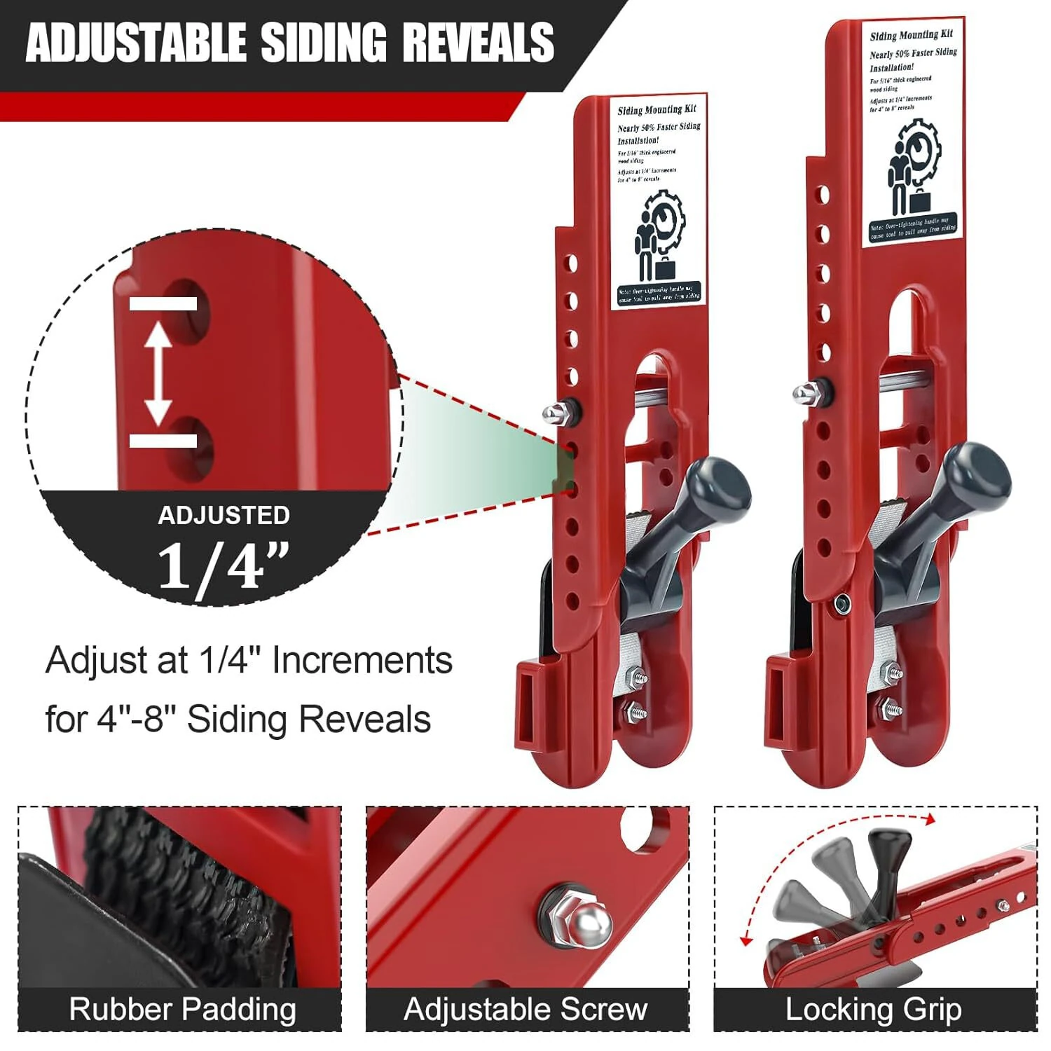 Siding Installation Tools Fiber Cement Siding Mounting Kit For 5/16-Inch Lap Siding Adjustable 4-8 Inch Reveals Polycarbonate Body 2 Pack — view 3