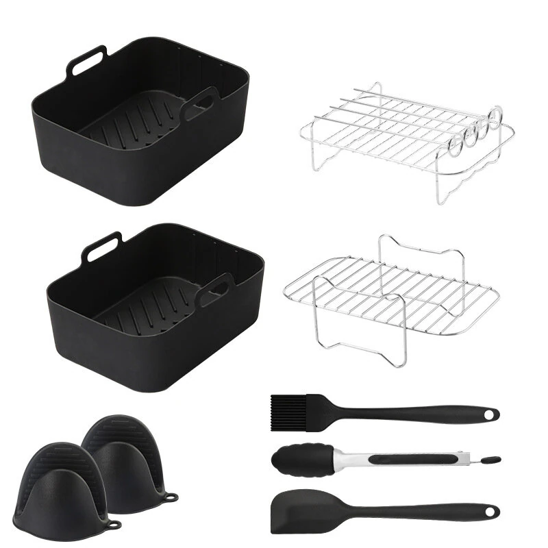 Silicone Air Fryer Accessory Set 8 Inch Silicone Liner Basket with Gloves Grill Brush Reusable Oven Accessory Air Fryer Liner for 8 to 10 QT Ovens Microwave Accessory — Pricio